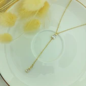 925 Ayar Gümüş Damla Taşlı Sallantılı Kolye thumbnail 5