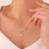 925 Ayar Gümüş Sonsuzluk ve Harfli Kalp Kolye thumbnail 2