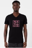 Blackpink JenChooLiChaeng Hangul Siyah Erkek V yaka Tshirt - 1