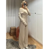 Lucky Life Kadın Uzun Kollu Omuzlardan Açık Asimetrik Kesim Kaşkorse Bluz Ve Pantolon Ikili Pantolon - 4