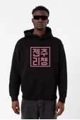Blackpink JenChooLiChaeng Hangul Siyah Erkek 3ip Kapşonlu Sweatshirt thumbnail 1