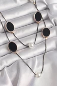 Pirinç Siyah Renk Zincir İnci Detaylı Çoklu Kadın Kolye - EBJ241221W30088 thumbnail 1