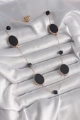 Pirinç Gold Renk Siyah Renk Oval Siyah Küp Detay Kadın Kolye - EBJ241221W30092 thumbnail 2