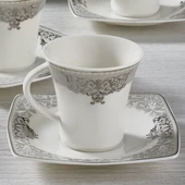GÜRAL PORSELEN Caroline 12 Parça 6 Kişilik Bone Türk Kahvesi Takımı - 56861 - 2