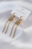 Celira Çelik Gold Renk Üçlü Sallantı Zincir Model Kadın Küpe - 1