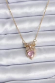 Celira Çelik Gold Zincir Kristal Kalp Model Zirkon Kadın Kolye - 1