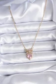 Celira Çelik Gold Zincir Kristal Kalp Model Zirkon Kadın Kolye - 2
