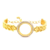 Çeyrekli Çerçeve Bileklik Altın Kaplama Zirkon Taşlı Kelepçe BLZ-126 thumbnail 3