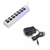 7 Port Usb Hub Çoklayıcı Çoğaltıcı OnOff Düğmeli Işıklı Adaptörlü Beyaz - 1