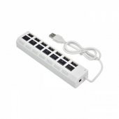 7 Port Usb Hub Çoklayıcı Çoğaltıcı OnOff Düğmeli Işıklı Adaptörlü Beyaz - 6