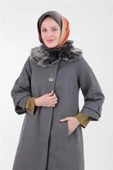 Armine Trend Yakası Kürklü Kaşe Kaban 22KT750 GRİ - 2