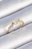 Pirinç Gold Renk Zirkon Taşlı Beyaz Mineli Kelebek Detay Kadın Yüzük - TJ-BYK3462 - 1