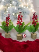 3lü set Yapay Çiçek Yılbaşı Çiçeği Kokinalı Kütük Saksılı Dekoratif Süs 20cm - 1