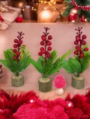 3lü set Yapay Çiçek Yılbaşı Çiçeği Kokinalı Kütük Saksılı Dekoratif Süs 20cm - 2