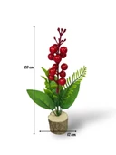3lü set Yapay Çiçek Yılbaşı Çiçeği Kokinalı Kütük Saksılı Dekoratif Süs 20cm - 8