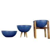 Bitki Tasarımı Ev Dekorasyon Lacivert Granit Aranjman Sunumluk Toprak Saksı Üçlü Set 20 Cm Çap - 1