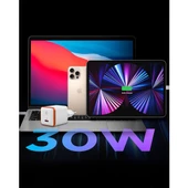 30W USB-C Ultra Mini Hızlı Şarj Aleti Samsung PPS / Isı Düşürücü GaN Destekli Akım Korumalı Güç Adaptörü iPhone & Android & iPad & MacBook Type-C White - ACH08449 - 9