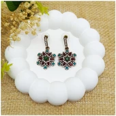 Kırmızı - Mavi - Yeşil Akik Retro Bronz Kadın Küpe - 1