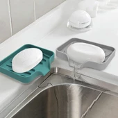 TİNEKE  Silikon Mutfak, Banyo Su Giderli Vantuzlu Esnek Sabunluk TURKUAZ Renk - 4
