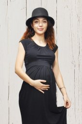 Merliyn önü büzgülü abiye hamile elbise - 2