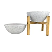 Bitki Tasarımı Ev Dekorasyon Beyaz Granit Aranjman Sunumluk Toprak Saksı Ayaksız Ve 4 Ayaklı İkili Set 20 Cm Çap thumbnail 3