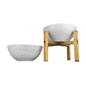 Bitki Tasarımı Ev Dekorasyon Beyaz Granit Aranjman Sunumluk Toprak Saksı Ayaksız Ve 4 Ayaklı İkili Set 20 Cm Çap thumbnail 1