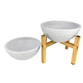 Bitki Tasarımı Ev Dekorasyon Beyaz Granit Aranjman Sunumluk Toprak Saksı Ayaksız Ve 4 Ayaklı İkili Set 20 Cm Çap thumbnail 4