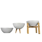 Bitki Tasarımı Ev Dekorasyon Beyaz Granit Aranjman Sunumluk Toprak Saksı Üçlü Set 20 Cm Çap thumbnail 1