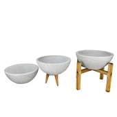 Bitki Tasarımı Ev Dekorasyon Beyaz Granit Aranjman Sunumluk Toprak Saksı Üçlü Set 20 Cm Çap thumbnail 4