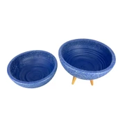 Bitki Tasarımı Ev Dekorasyon Lacivert Granit Aranjman Sunumluk Toprak Saksı Ayaksız Ve 3 Ayaklı İkili Set 20 Cm Çap - 4
