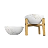 Bitki Tasarımı Ev Dekorasyon Beyaz Üzeri Gold Mermer Efektli Aranjman Sunumluk Toprak Saksı Ayaksız Ve 4 Ayaklı İkili Set 20 Cm Çap thumbnail 1