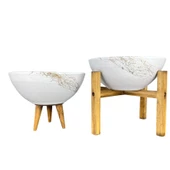 Bitki Tasarımı Ev Dekorasyon Beyaz Üzeri Gold Mermer Efektli Aranjman Sunumluk Toprak Saksı 3-4 Ayaklı İkili Set 20 Cm Çap thumbnail 1