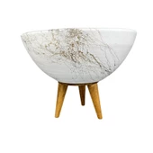 Bitki Tasarımı Ev Dekorasyon Beyaz Üzeri Gold Mermer Efektli Aranjman Sunumluk Toprak Saksı 3 Ayaklı 20 Cm Çap thumbnail 1