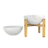 Bitki Tasarımı Ev Dekorasyon Beyaz Üzeri Gold Mermer Efektli Aranjman Sunumluk Toprak Saksı Ayaksız Ve 4 Ayaklı İkili Set 20 Cm Çap thumbnail 3