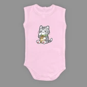 Mama Yiyen Kedi Baskılı Bebek Çıtçıtlı Body Uzun Kısa Kolsuz thumbnail 8