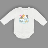 Akvaryum Kedi Baskılı Bebek Çıtçıtlı Body Uzun Kısa Kolsuz mnk00687 thumbnail 5