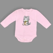 Mama Yiyen Kedi Baskılı Bebek Çıtçıtlı Body Uzun Kısa Kolsuz thumbnail 2