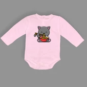 Yemek Yiyen Kedi Baskılı Bebek Çıtçıtlı Body Uzun Kısa Kolsuz M00690 - 10