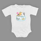 Akvaryum Kedi Baskılı Bebek Çıtçıtlı Body Uzun Kısa Kolsuz mnk00687 thumbnail 6