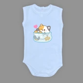 Akvaryum Kedi Baskılı Bebek Çıtçıtlı Body Uzun Kısa Kolsuz mnk00687 thumbnail 9