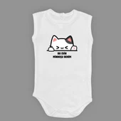 Minnoş Kedi Baskılı Bebek Çıtçıtlı Body Uzun Kısa Kolsuz M00688 - 1