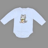 Mama Yiyen Kedi Baskılı Bebek Çıtçıtlı Body Uzun Kısa Kolsuz thumbnail 3