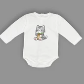 Mama Yiyen Kedi Baskılı Bebek Çıtçıtlı Body Uzun Kısa Kolsuz thumbnail 5