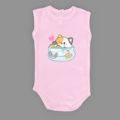 Akvaryum Kedi Baskılı Bebek Çıtçıtlı Body Uzun Kısa Kolsuz mnk00687 thumbnail 8