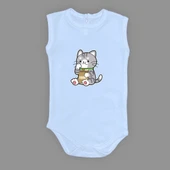 Mama Yiyen Kedi Baskılı Bebek Çıtçıtlı Body Uzun Kısa Kolsuz thumbnail 9