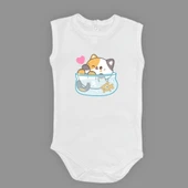 Akvaryum Kedi Baskılı Bebek Çıtçıtlı Body Uzun Kısa Kolsuz mnk00687 thumbnail 10