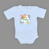 Akvaryum Kedi Baskılı Bebek Çıtçıtlı Body Uzun Kısa Kolsuz mnk00687 thumbnail 7
