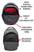 Dada Darbe Emici 14-15 inç Sırt ve Taban Mat Destekli Usb Girişli Çift Fileli Bölme Sırt Çantası - 5