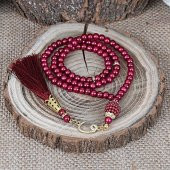 Hediyelik Mini Kuran, İnci Tesbihli Kare Kutulu Set-Kırmızı - 4