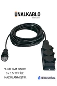 ünal kablo Kauçuk Üçlü (3'LÜ) 12 Metre 3x1.5 Ttr Kablolu Grup Priz - 1